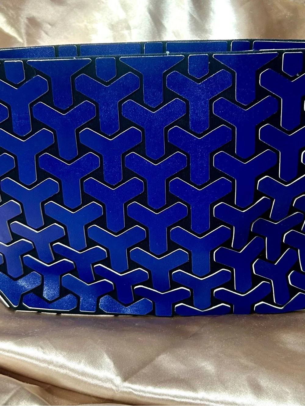 Patrizia Luca Blue Box Pattern Wristlet Clutch